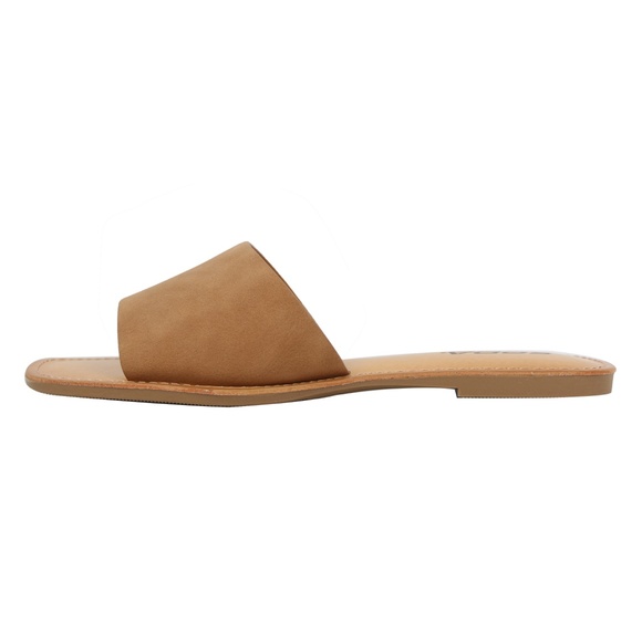 Coffee Open Toe Slip On Flat Sandal - Picture 3 of 6